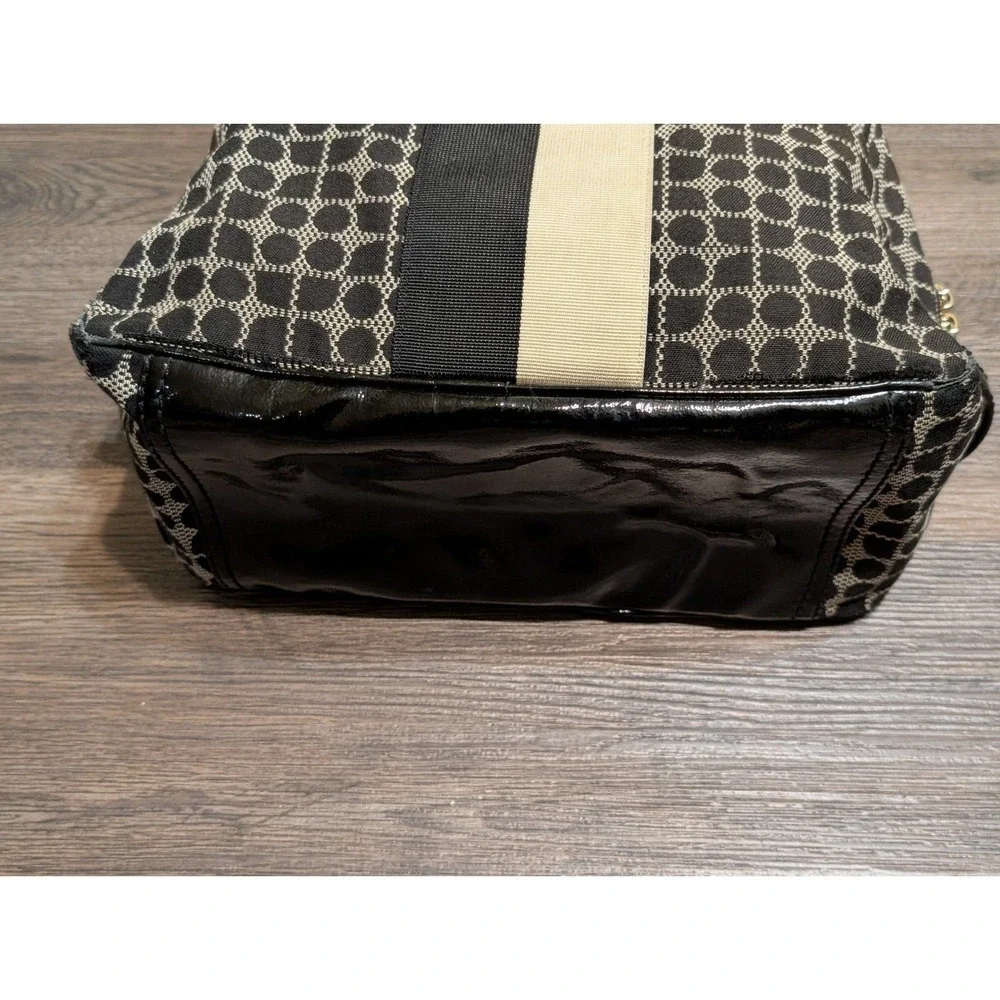 Kate Spade New‎ York Black Beige Signature Logo Print Leather Trim Tote Bag READ